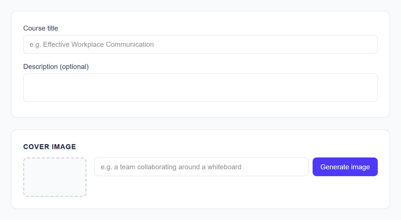 The ZillionLMS AI course builder, where a course is described module by module before being generated